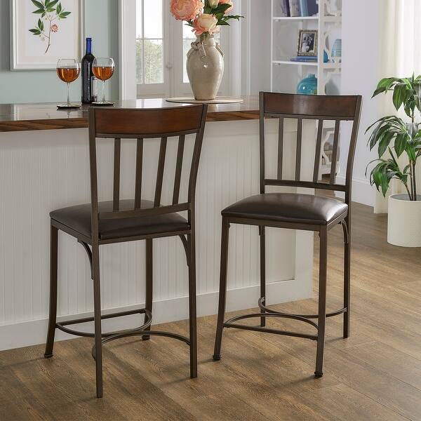 Keyaki Rustic Dark Cherry Birch High Back Counter Height Stools Set Of