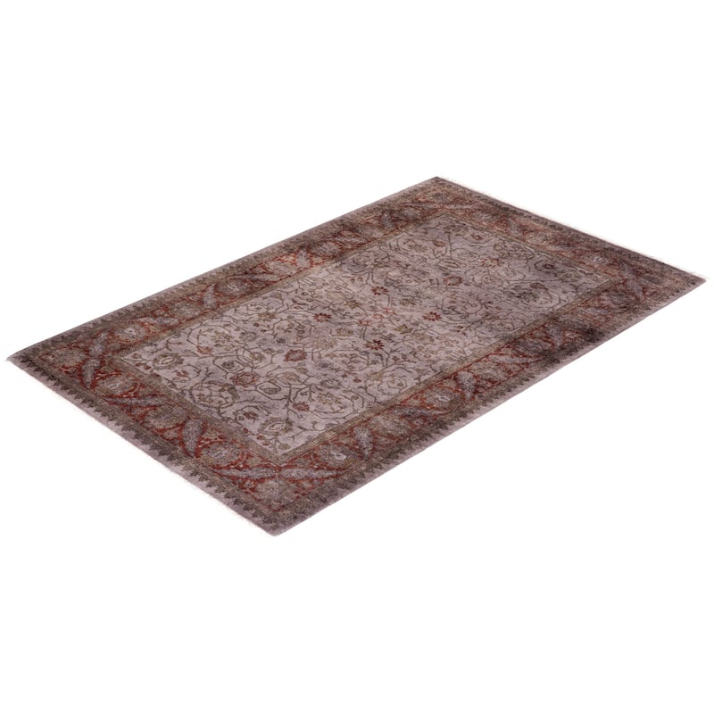 Overton Hand Knotted Wool Vintage Inspired Modern Contemporary Overdyed Beige Area Rug - 3' 1" x 4' 10"
