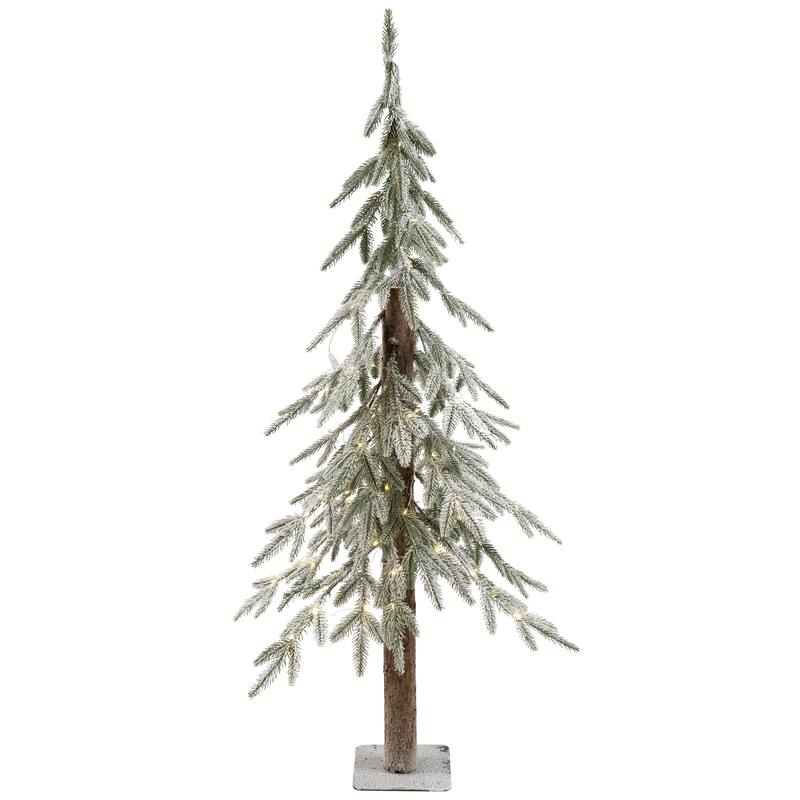 Pre-Lit Alpine Flocked Artificial Christmas Tree - 4' - Clear LED Lights - 4 Foot