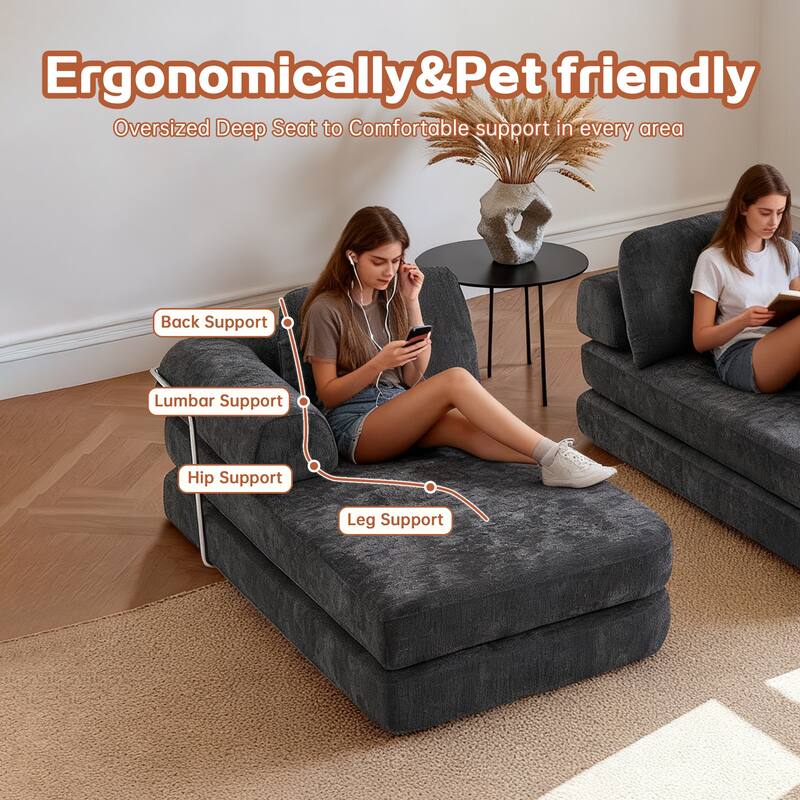 Modular Sectional Sofa with L-Shape Chaise Lounge, Comfy Chenille Boneless Couches, High-Responsive Memory Foam Compressed Sofa