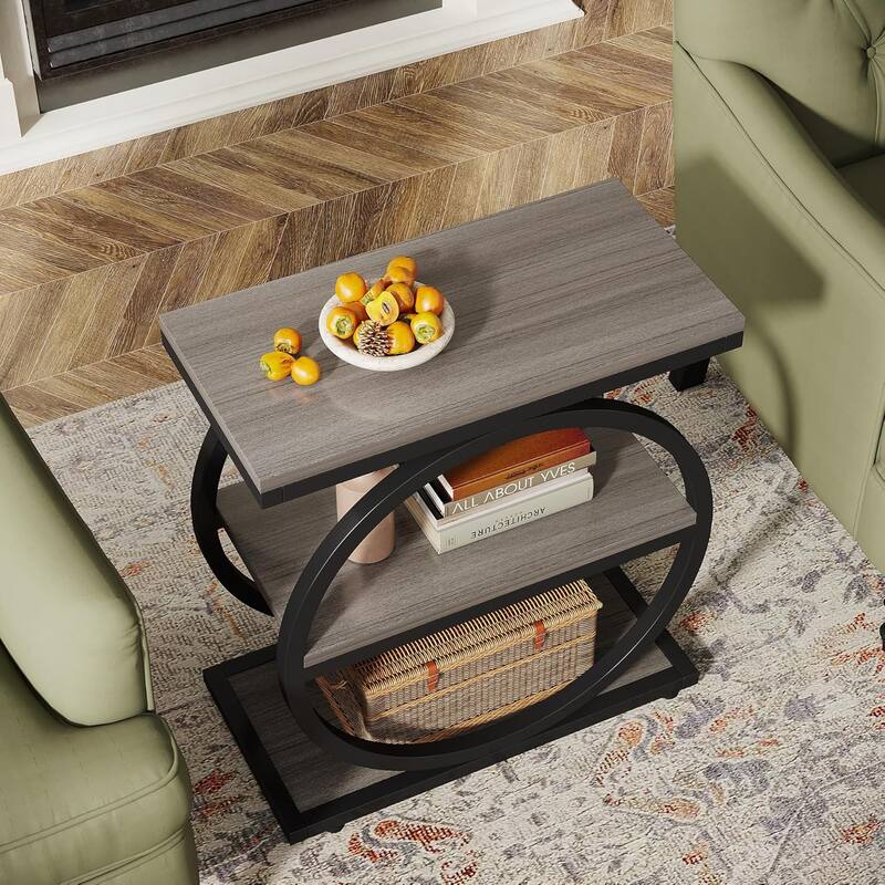 3 Tiers End Table, Wood Side Table for Living Room, Slim Nightstand