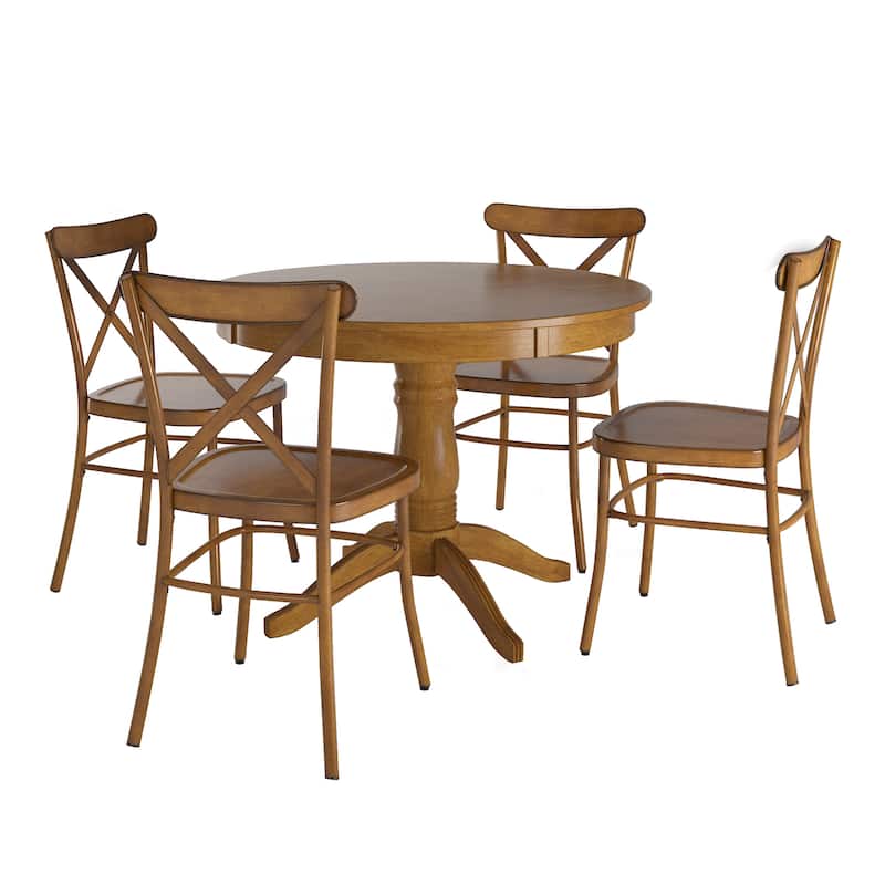Wilmington II 42" 5-Piece Metal Chair Dining Set by iNSPIRE Q Classic - Oak Table - Oak Chairs