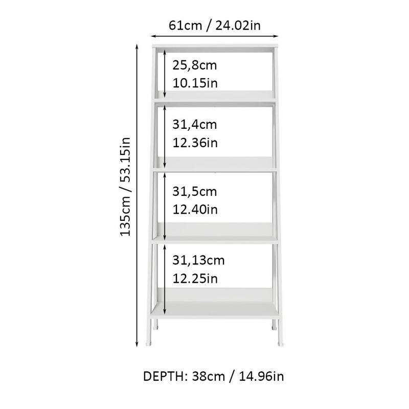 Madesa Modern 5-Tier Ladder Shelf Pantry Storage Space 24 Inch Free Standing Bookshelf Home Office Study Room and Kitchen