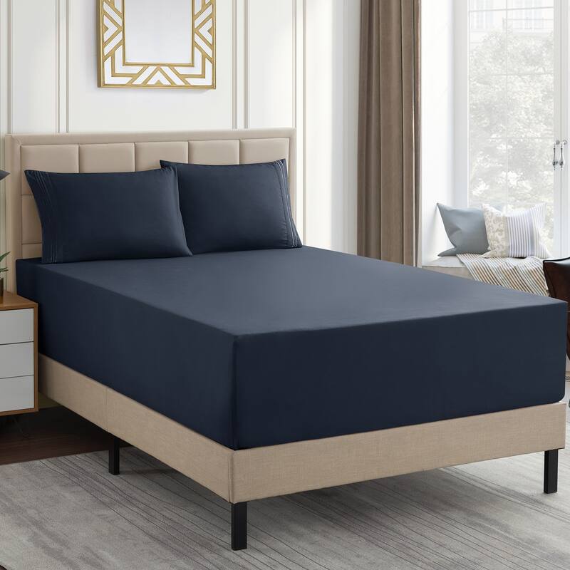 Sweet Home Collection 18"-24" Extra Deep Pocket, Double Brushed Microfiber Sheet Set - Full - Navy