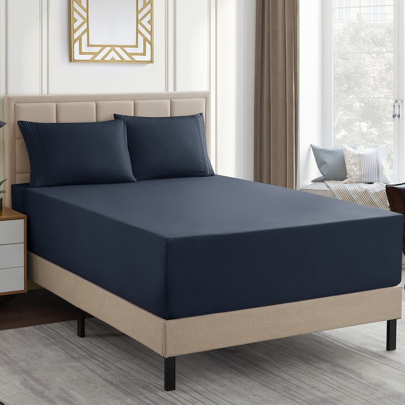 Sweet Home Collection Extra Deep 21 Inch Pocket Sheet Set - Navy - Full