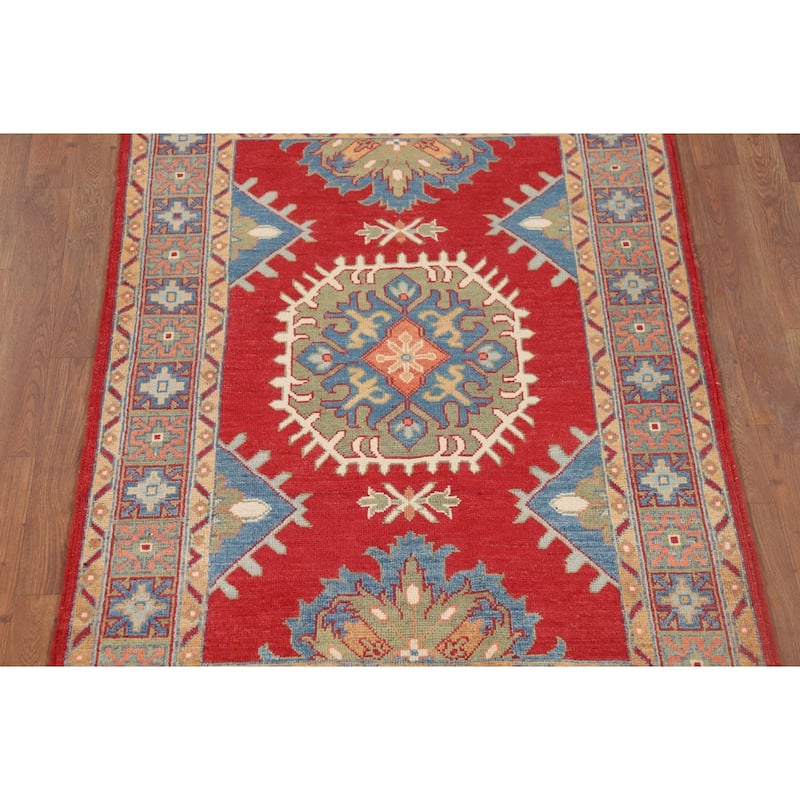 Traditional Red Kazak Oriental Accent Rug Hand-Knotted Wool Carpet - 3'5" x 4'11"