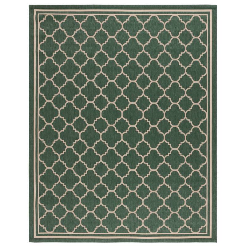 SAFAVIEH Courtyard Kristelle Indoor/ Outdoor Waterproof Patio Backyard Rug - 9' x 12' - Dark Green/Beige