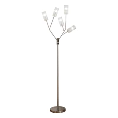 67 Inch Floor Lamp, Modern Globe Glass Shade, Round Metal Base, Nickel
