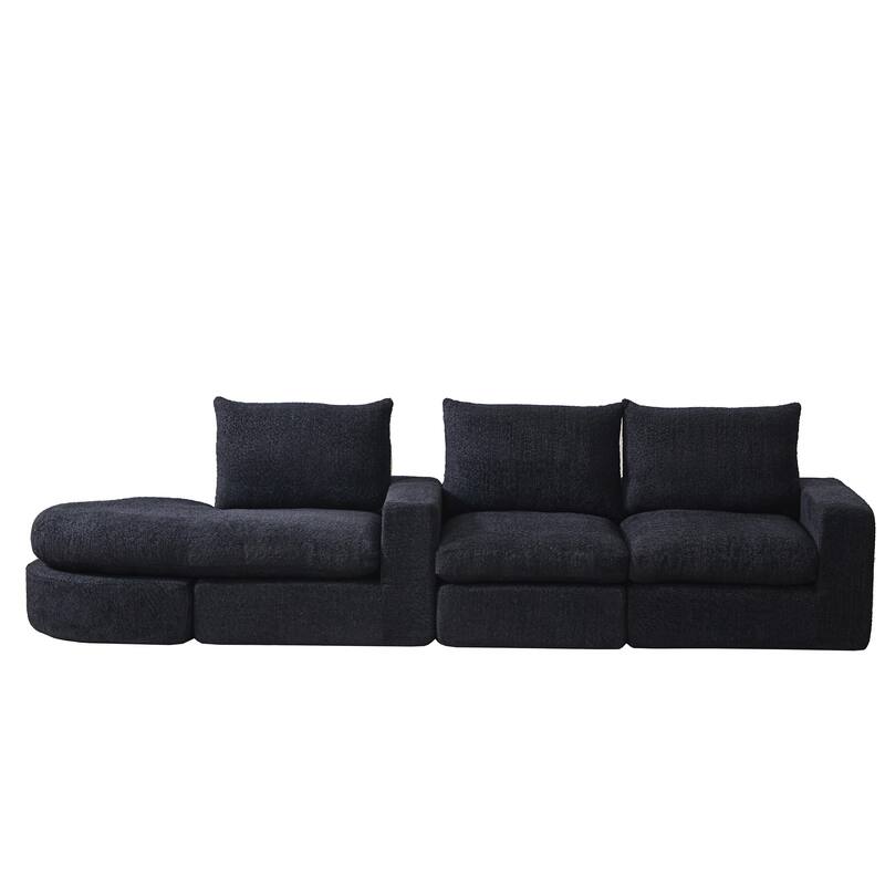 Curved Sectional Sofa with L-Shape Chaise, Chenille Upholstered Boneless Cloud Sofa, Modular 4 Seat Corner Sofa with Cushions