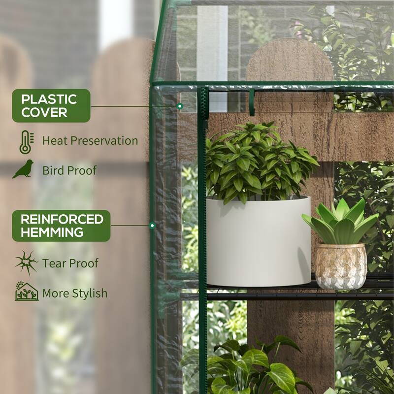 Outsunny 3 Tier Lean-to Greenhouse with 2 Roll-Up Zippered Doors,Portable Small Greenhouse, Clear
