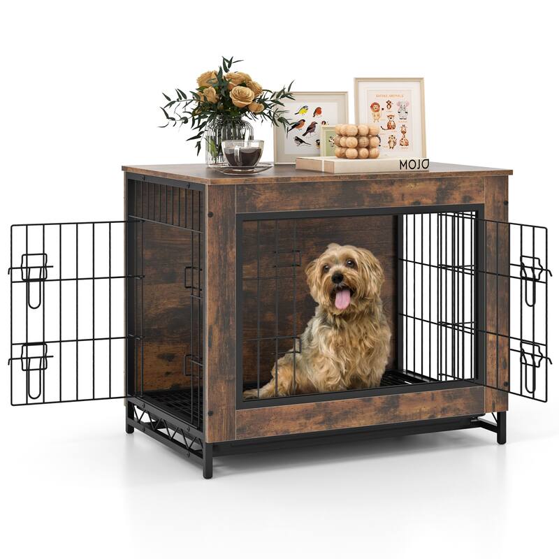 Dog Crate Furniture with Double Lockable Doors and Easy Clean Tray
