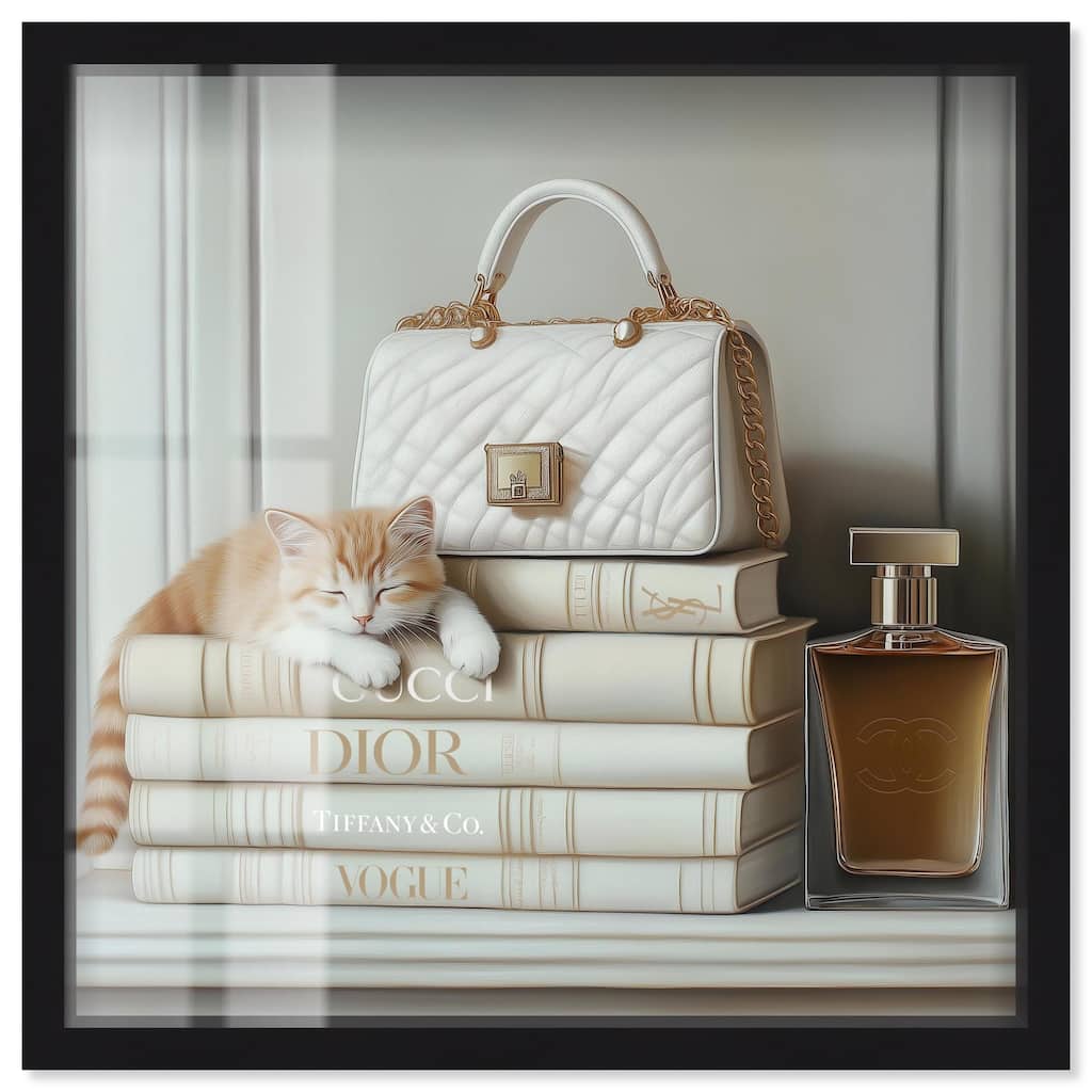Ivory Books and Kitten Shadowbox by Art Remedy