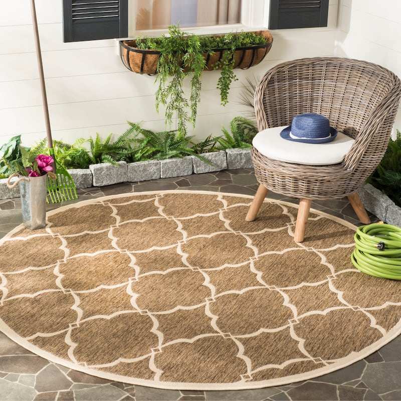 SAFAVIEH Beach House Caetana Indoor /Outdoor Waterproof Patio Backyard Rug - 6'7" Round - Beige/Cream