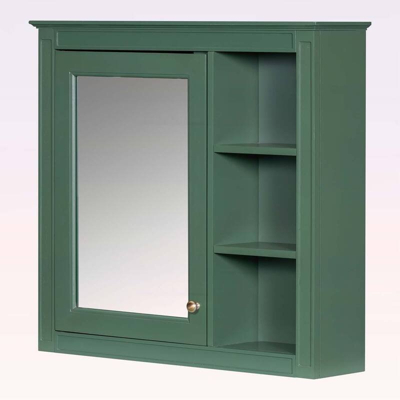30'' x 28'' Wall Mounted Bathroom Storage Cabinet with Mirror,Modern Design,3 Open Shelves,and Concealed Storage