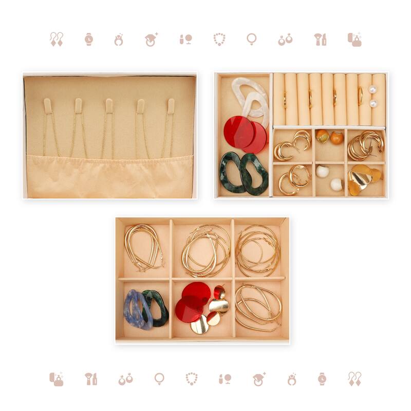 2 Layer Jewelry Box for Women Girls Birthday Gifts, PU Leather Jewelry Organizer Case Storage with Drawer - 23x17x9cm