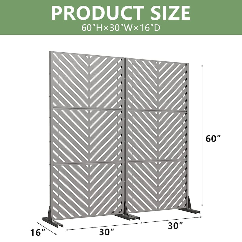 Outdoor Privacy Screen 2-Panel Chevron Metal Privacy Fence with Wind-Resistant Base Durable Decorative Divider