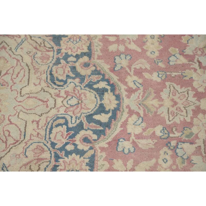 Hand Knotted Oriental 100% Wool Carpet Traditional Floral Pink Kerman Area Rug - 13' 0'' X 9' 7''