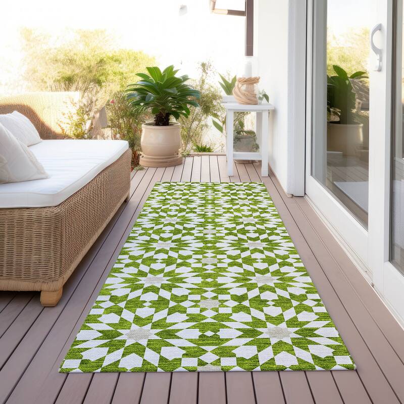 Machine Washable Indoor/ Outdoor Chantille Morrocan Boho Rug - Lime - 2'3" x 7'6"
