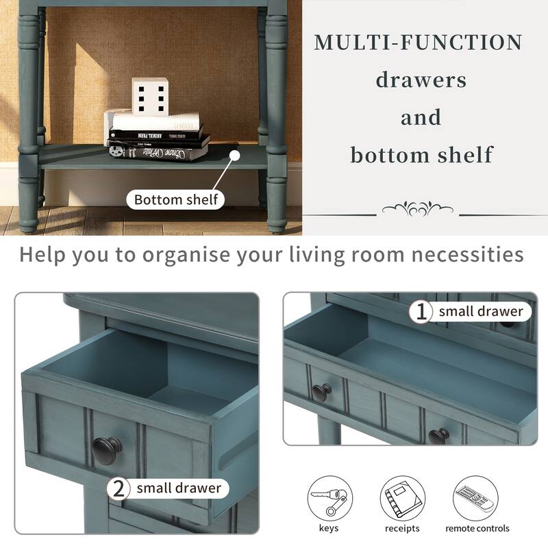 Narrow Console Table, Slim Sofa Table with Three Storage Drawers and Bottom Shelf
