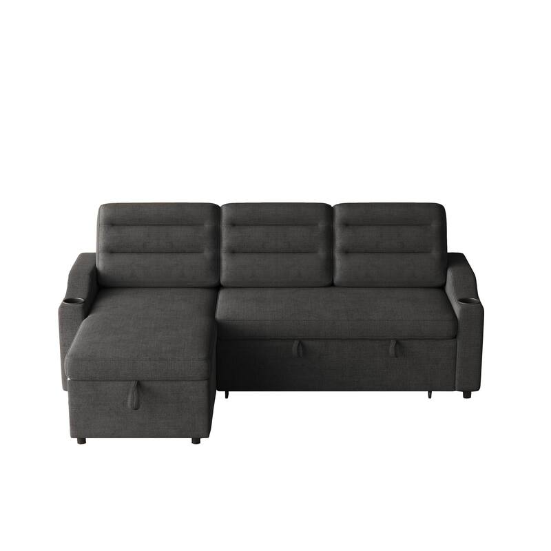 83.5-Inch Convertible Sofa Bed - Stylish Polyester Recliner with Storage for Small Spaces