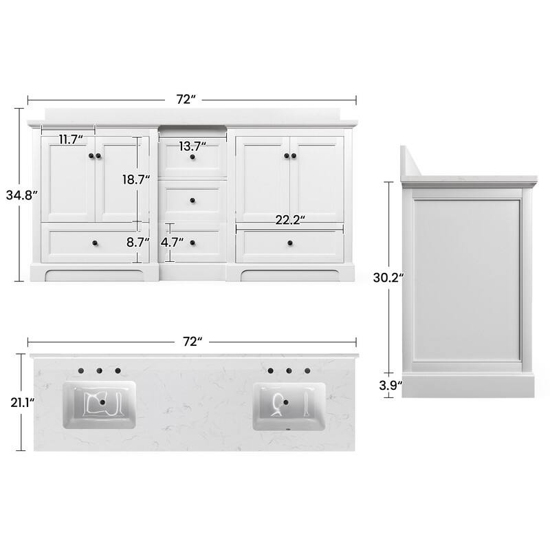 72-Inch Elegant Solid Wood Bathroom Vanity with Ceramic Top, Double Sinks, and Ample Storage