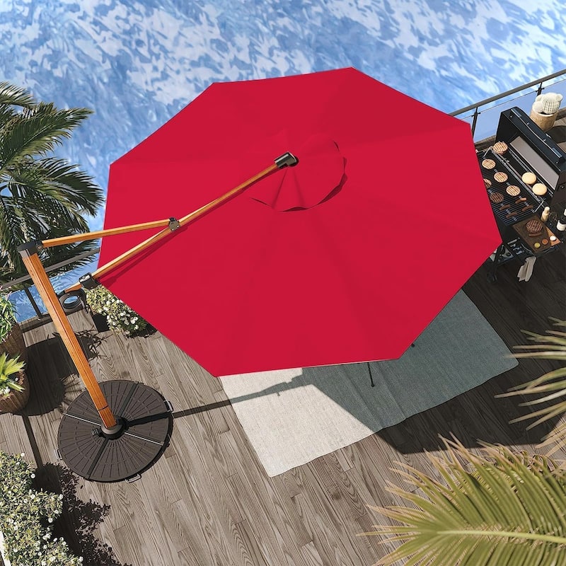 10FT Patio Umbrella, Aluminum Cantilever Umbrella with Canopy - Red