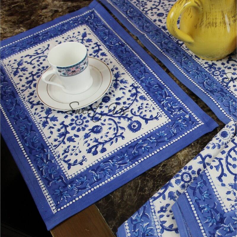 Block Print Cotton Eternal Floral Tablecloth Collection - Placemat