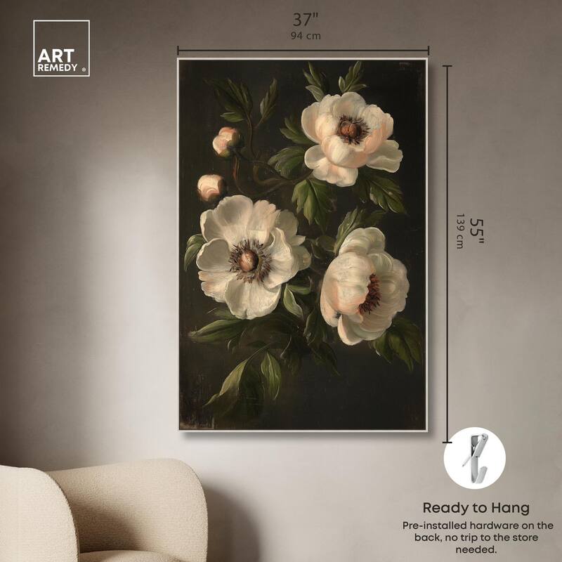 White Peonies in Dark I Canvas by Art Remedy