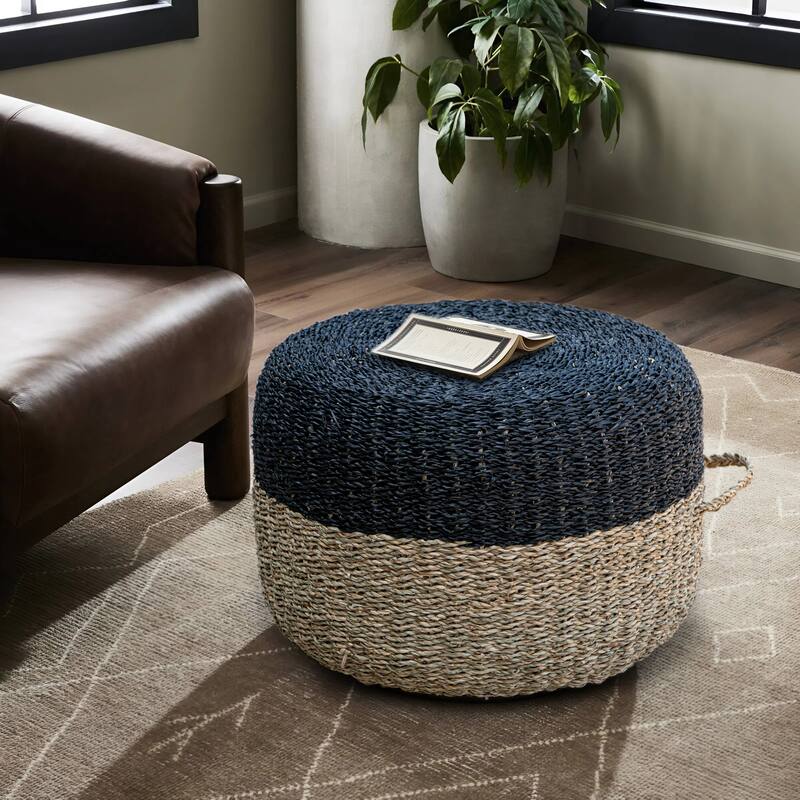 Made4Home Cera Round Natural Woven Accent Ottoman Pouf