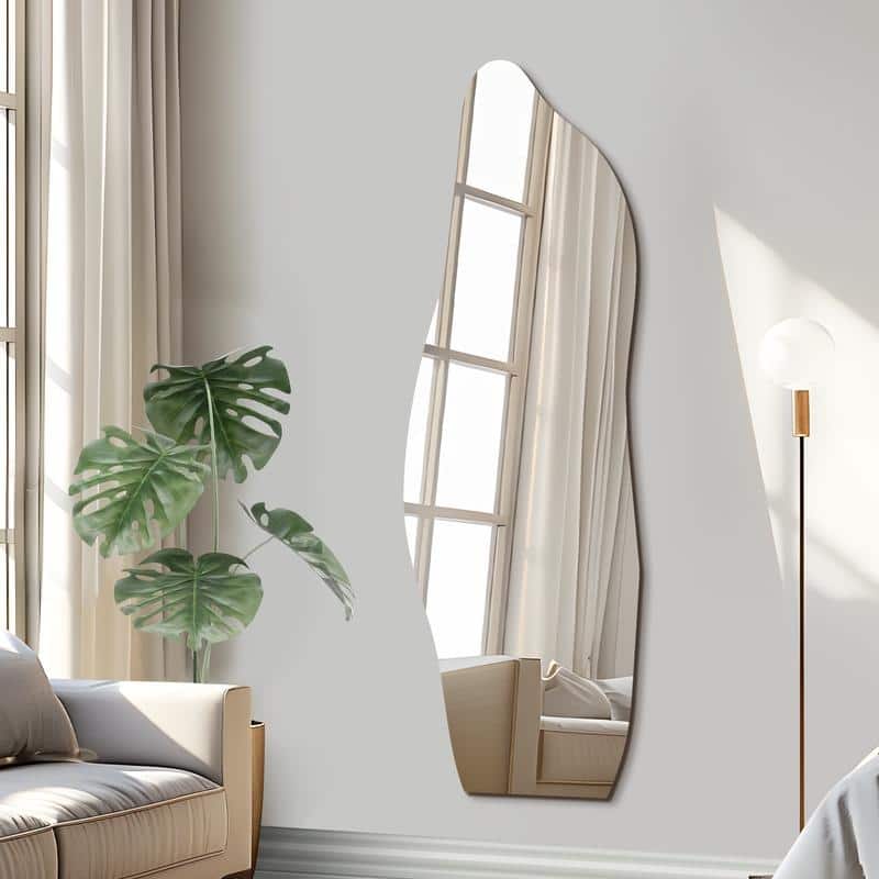 Irregular Cloud Frameless Wall Mirror Wall Mounted Modern Decorative Hanging for Bathroom Bedroom Living Room Entryway - 64" x 21" - Silver Stone-Shaped