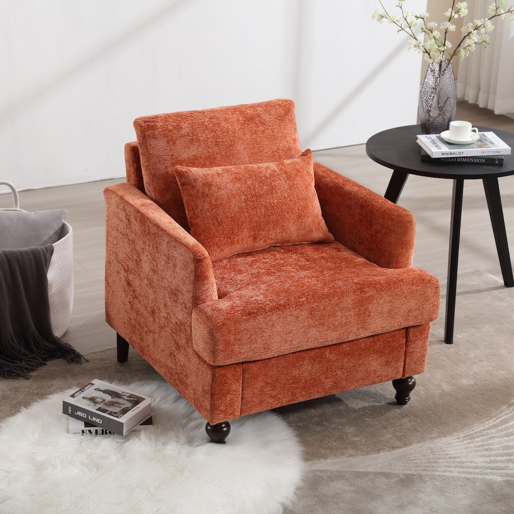 Dark Orange Tufted Club Chair Office Chair, Vintage Sofa Chair Armchair Leisure Chair Accent Chair with Wooden Frame