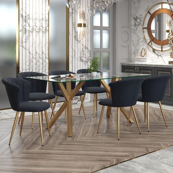 7pc Contemporary Dining Set Gold Table with Black and Gold Chair On Sale Bed Bath & Beyond