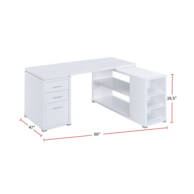 L-Shape Office Desk With Drawers and Shelves, White