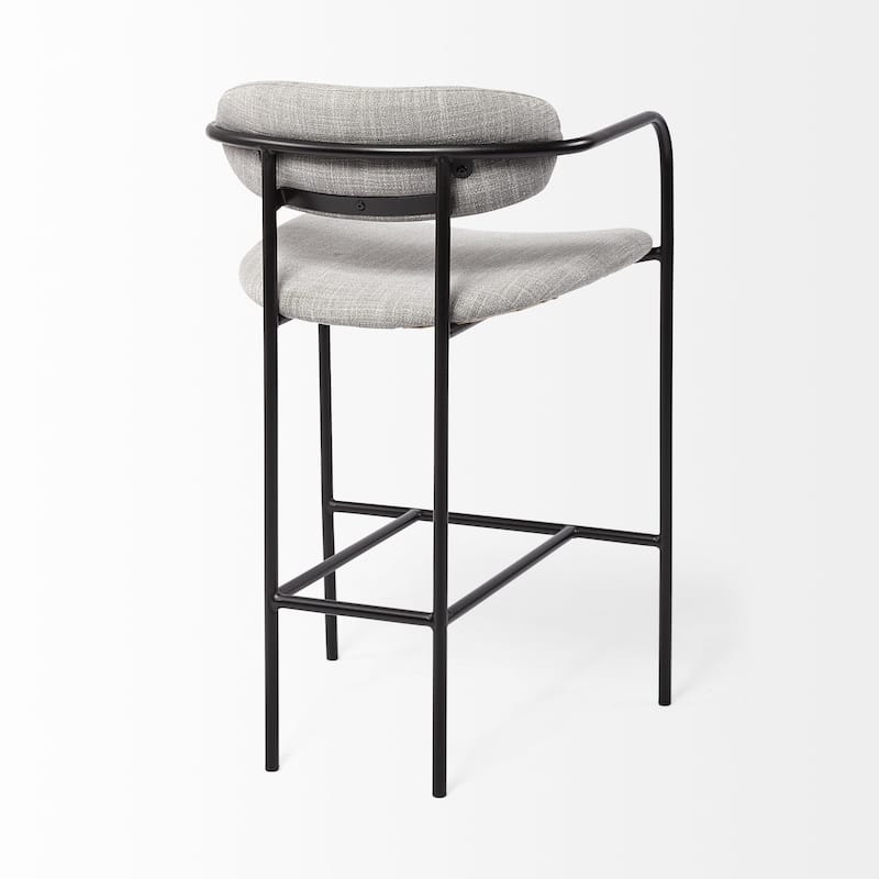 Light Grey Upholstered Counter Height Bar Chair with Black Metal Frame and Armrests - 21.26” L x 20.87” W x 35.83” H