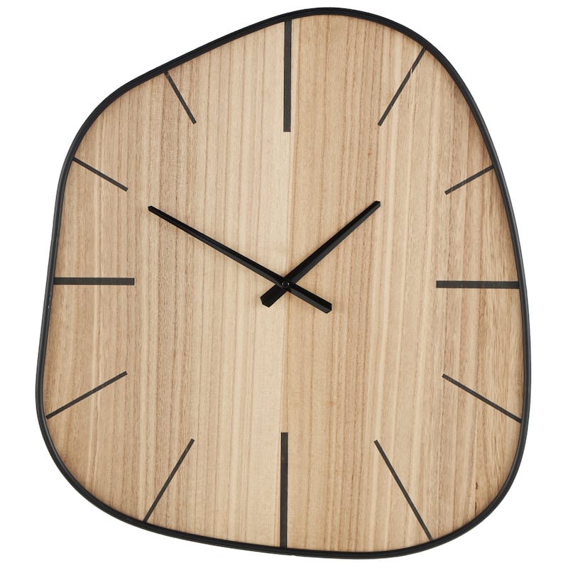 Wooden Wavy Decorative Wall Clock with Black Hands and Markers - Brown - Roche River Decor - Brown