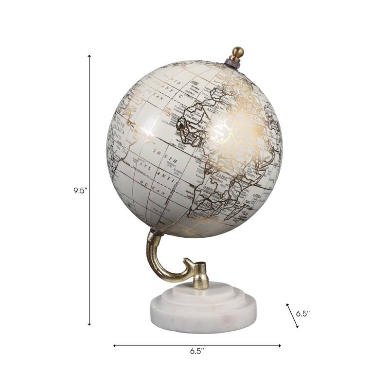 Marble Polyresin Globe Modern Glam Accent - 9" White/Gold - 9.5"