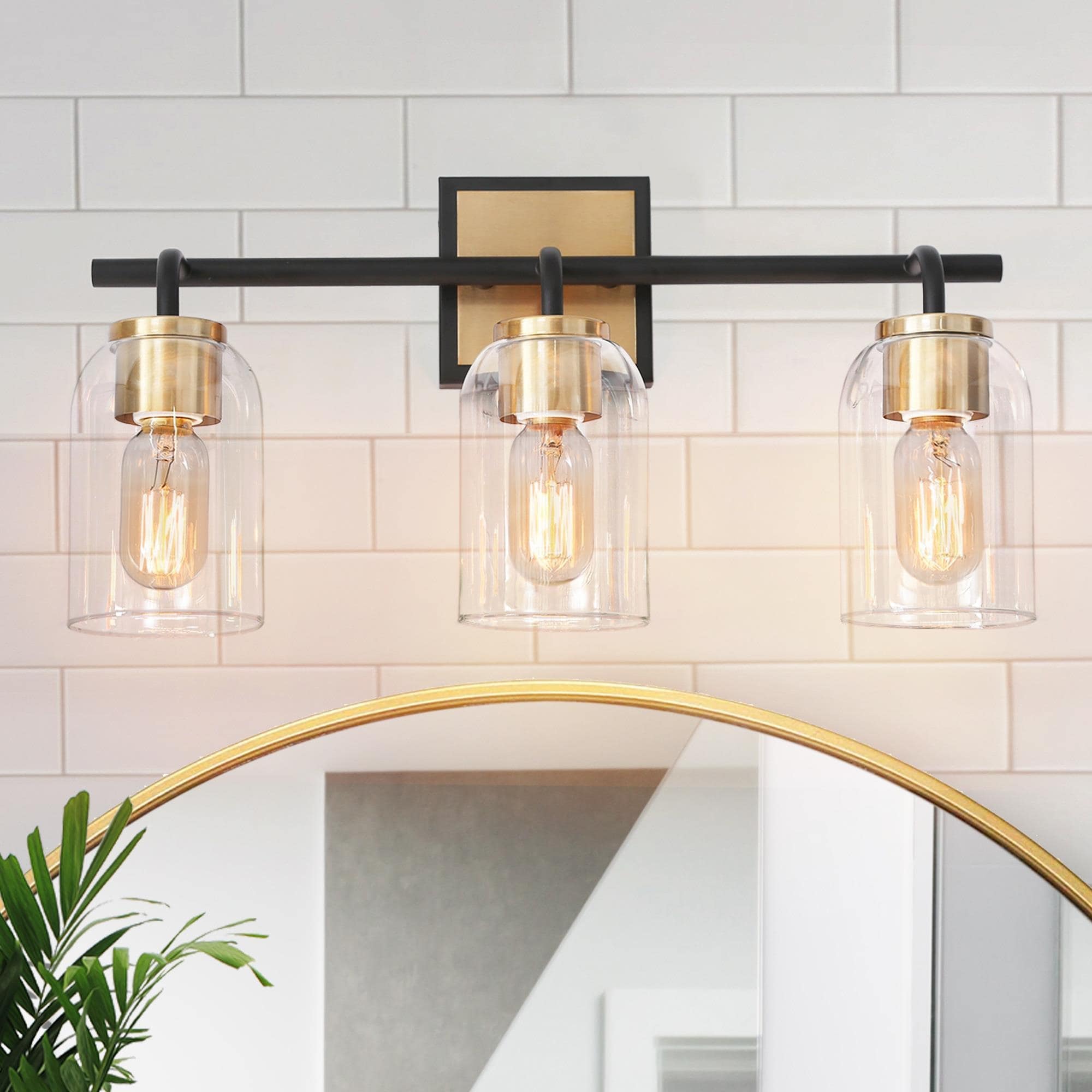 Modern Farmhouse Bathroom Vanity Light Black Gold Cylinder Glass Wall Sconce