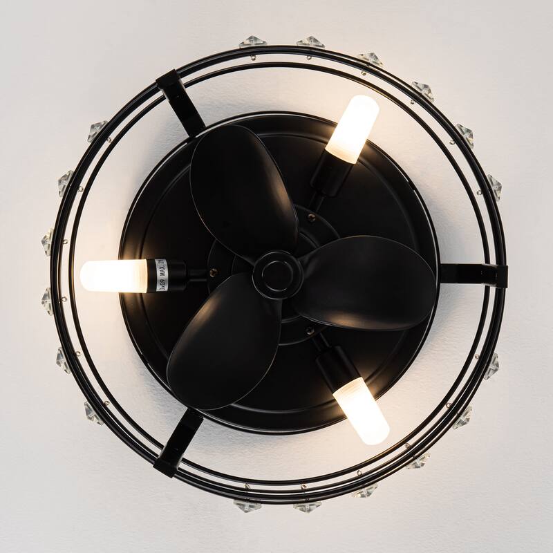 13-in Matte Black Industrial Flush Mount Bladeless Fandelier Ceiling Fan with LED Light and Remote