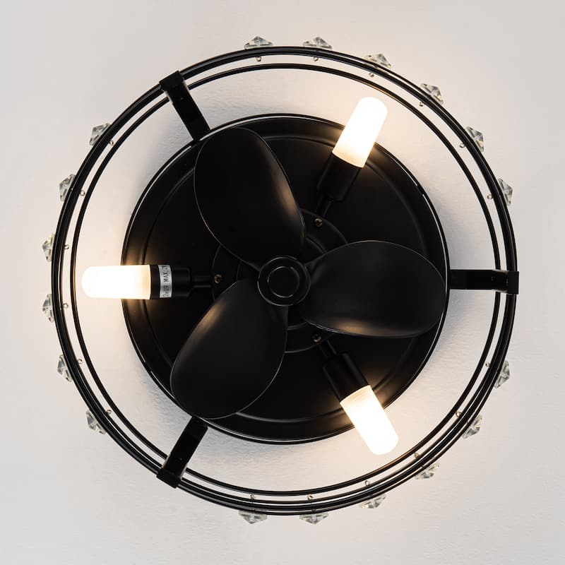 13-inch Matte Black Industrial Bladeless Fandelier Flush Mount Ceiling Fan with Remote