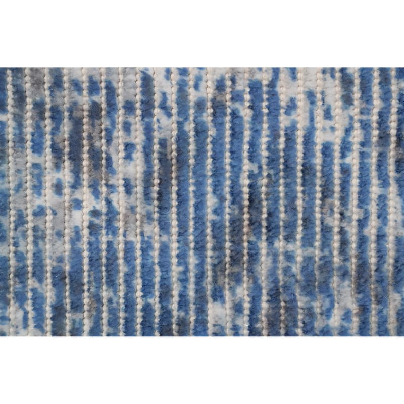 Hand Knotted Oriental Viscose Silk Carpet Modern Abstract Navy Blue & Blues Abstract Area Rug - 7' 10'' X 5' 5''