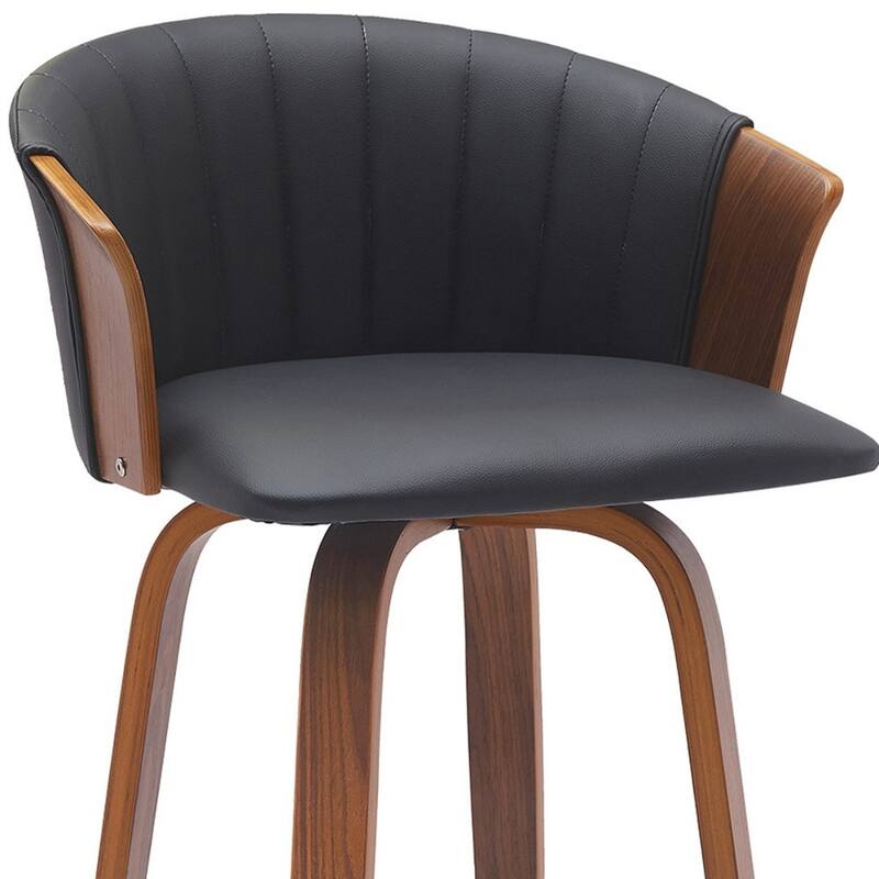 Faux Leather Swivel Counter Height Stool with Solid Wood Frame, Arms and Footrest
