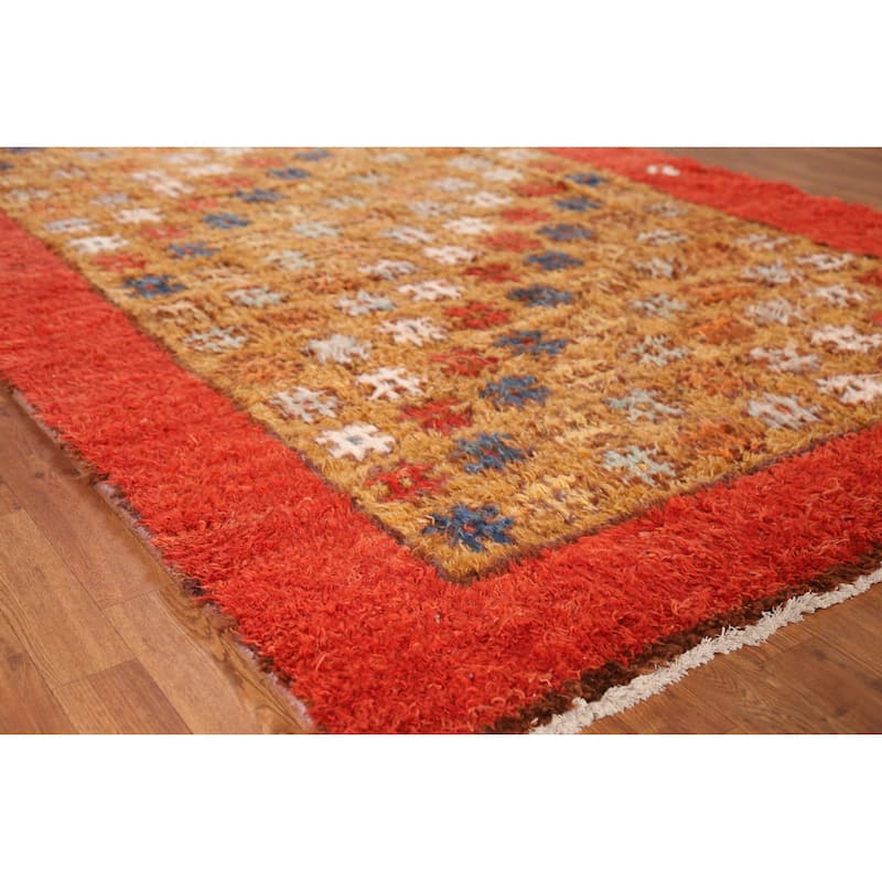 Geometric Moroccan Shaggy Oriental Rug Handmade Wool Carpet - 5'11" x 8'8" - Orange - 5'11" x 8'8"