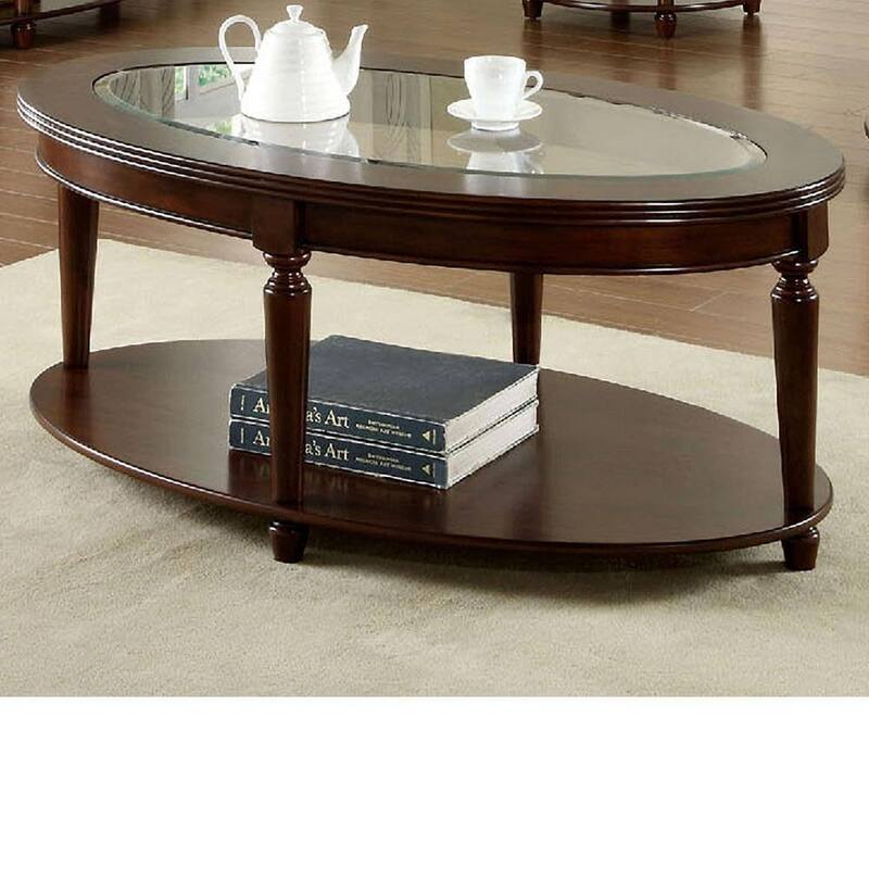 Coffee Table Open Bottom Shelf Beveled Glass Top - Brown - Glass