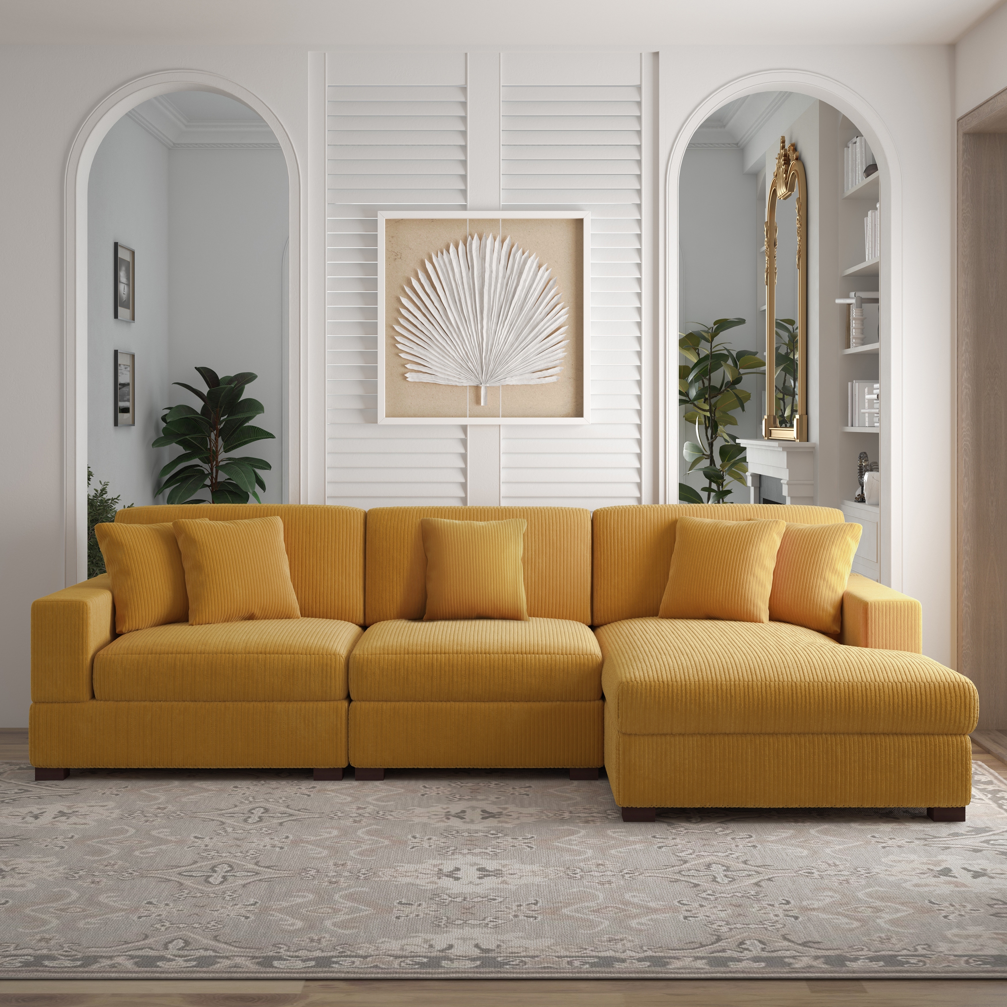 118" W Corduroy L-shape Modular Sectional Sofa with Pillows