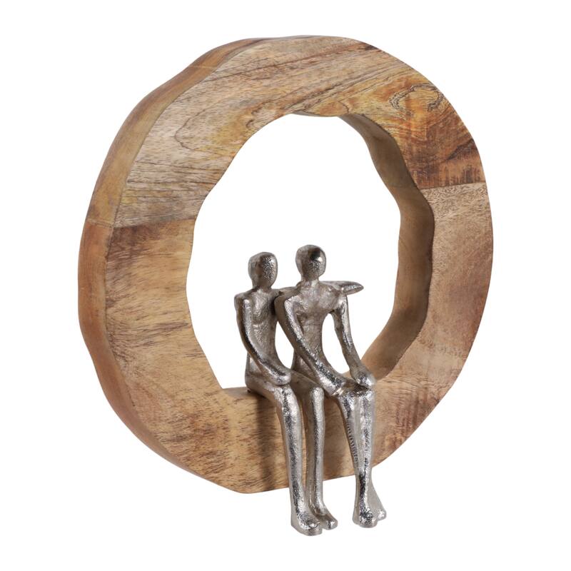 Decorative Figurine on Round Wooden Stand Sculpture