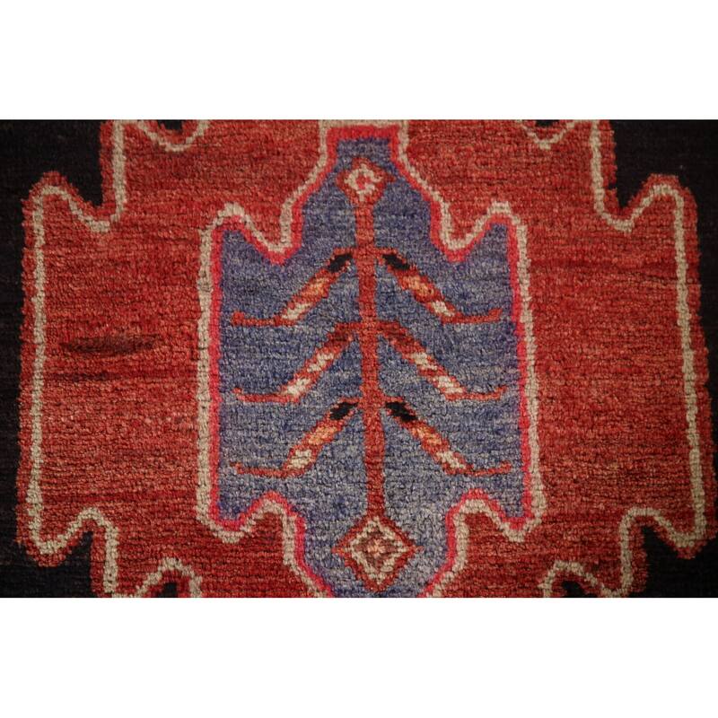 Geometric Hamedan Persian Vintage Runner Rug Hand-Knotted Wool Carpet - 3'5"x 9'9"