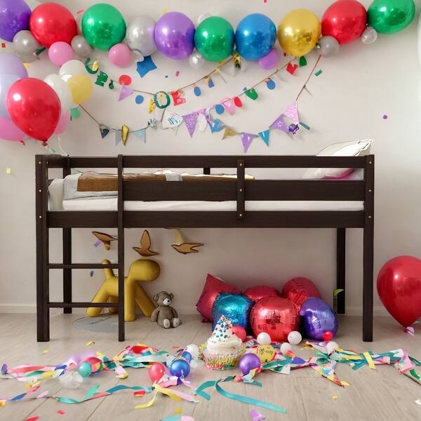 slide 2 of 21, Modern Twin Size Wood Low Loft Beds With Ladder And Solid Construction For Kids Bedroom Espresso