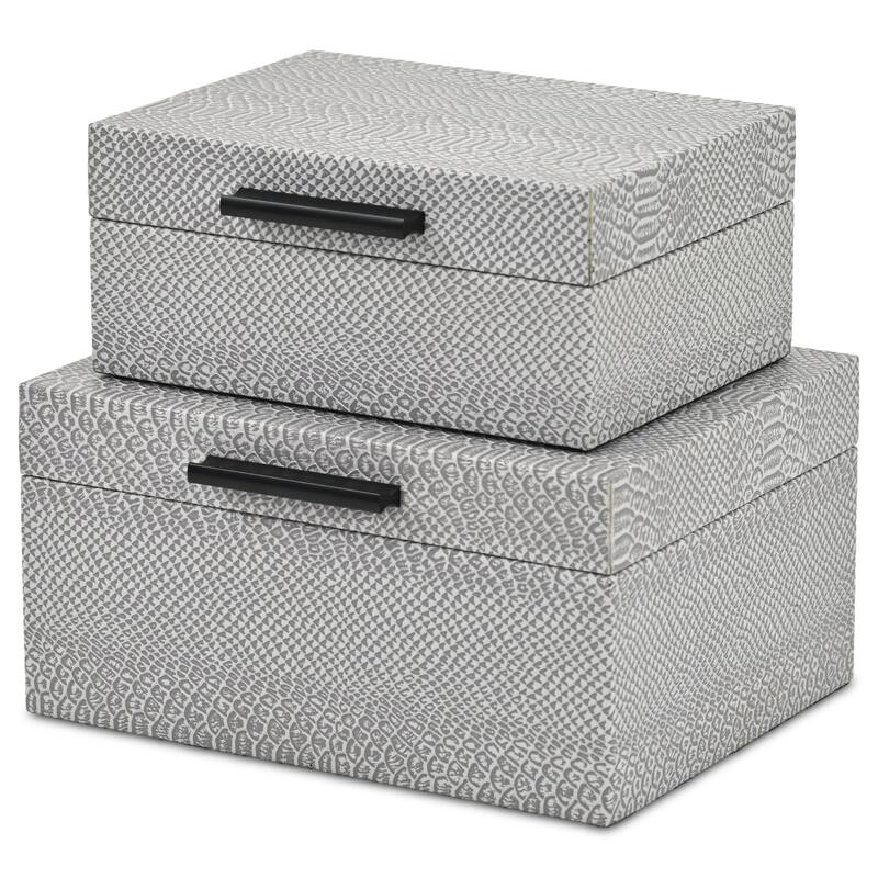 Handcrafted Snakeskin Nesting Boxes - 10.25" - Gray - Set of 2
