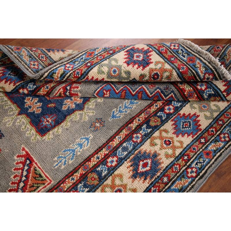 Geometric Kazak Accent Rug Hand-Knotted Traditional Wool Carpet - 3'2" x 5'0"