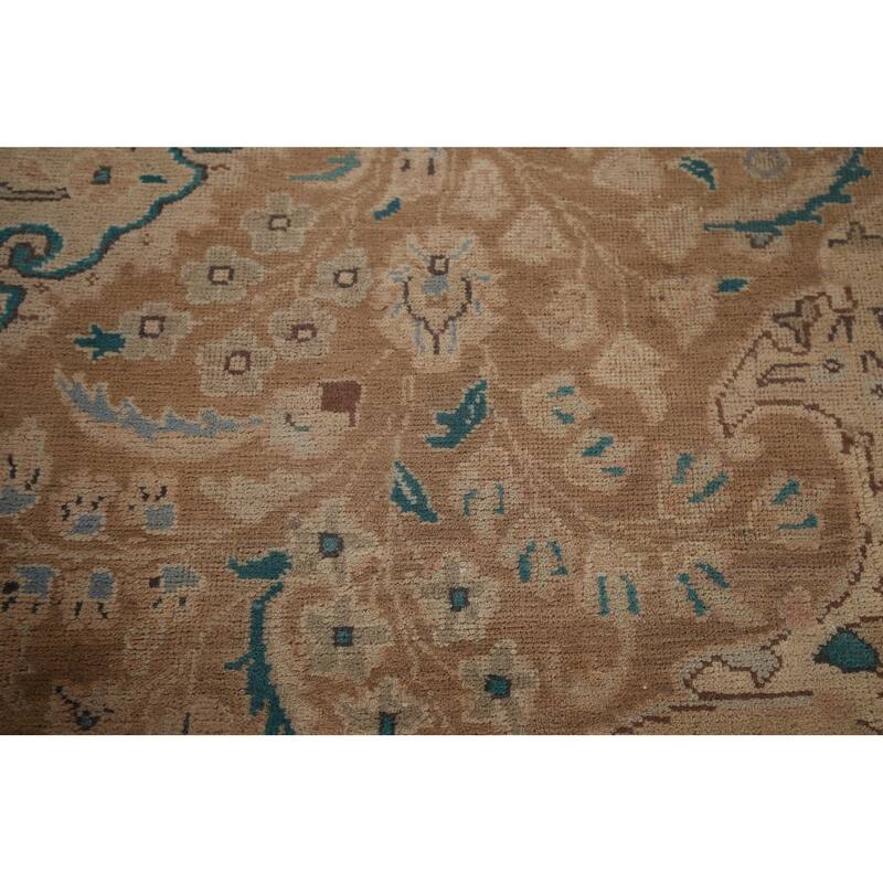 Light Brown Tabriz Persian Vintage Area Rug Handmade Wool Carpet - 6'7"x 9'7"
